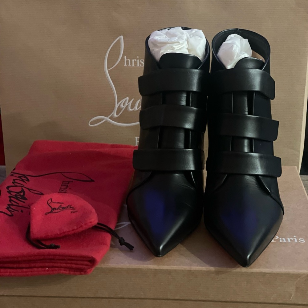 LOUBOUTIN ANKLE BOOTS TRINI WOMEN LEATHER BLACK 35.5